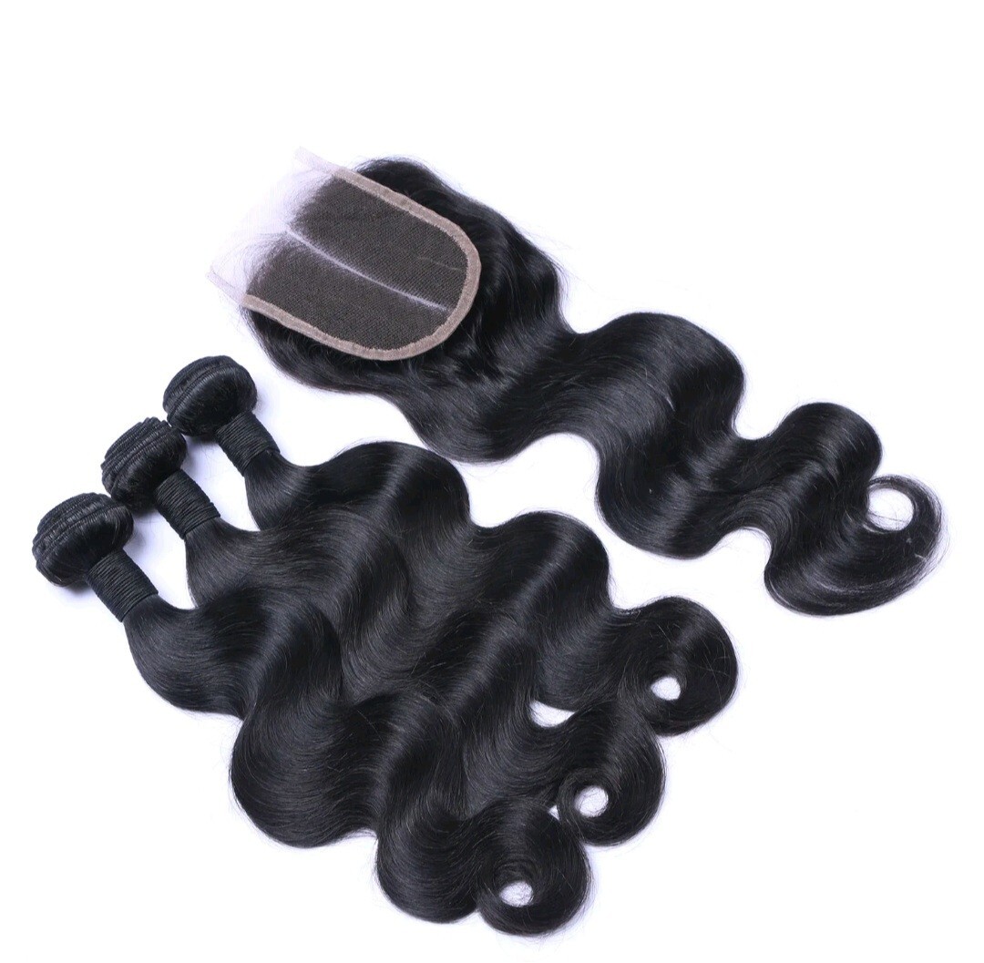 12A BRAZILIAN VIRGIN HUMAN HAIR NATURAL BLACK 18+18+18&18 CLOSURE 350g BODY WAVE