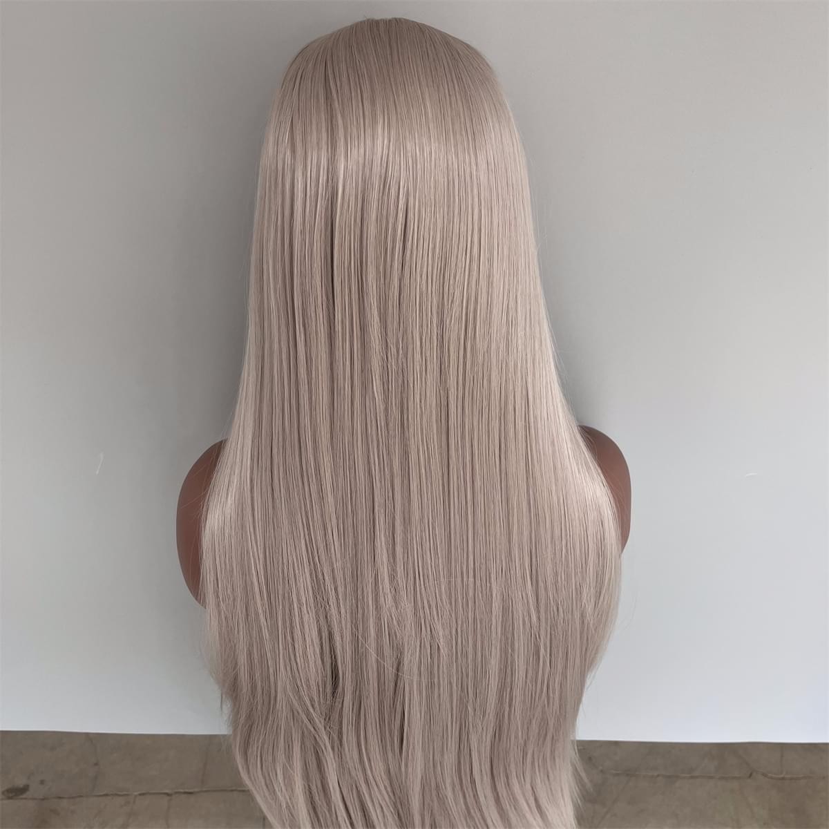 Soft Frontal Lace Wigs Silver grey Synthetic Hair Heat Resistant Long Straight