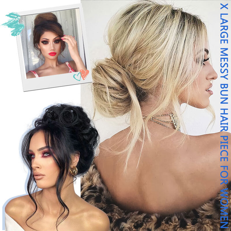 US Tousled Messy Bun Piece Scrunchie Curly Wavy Extra Thick Updo Hair Extensions