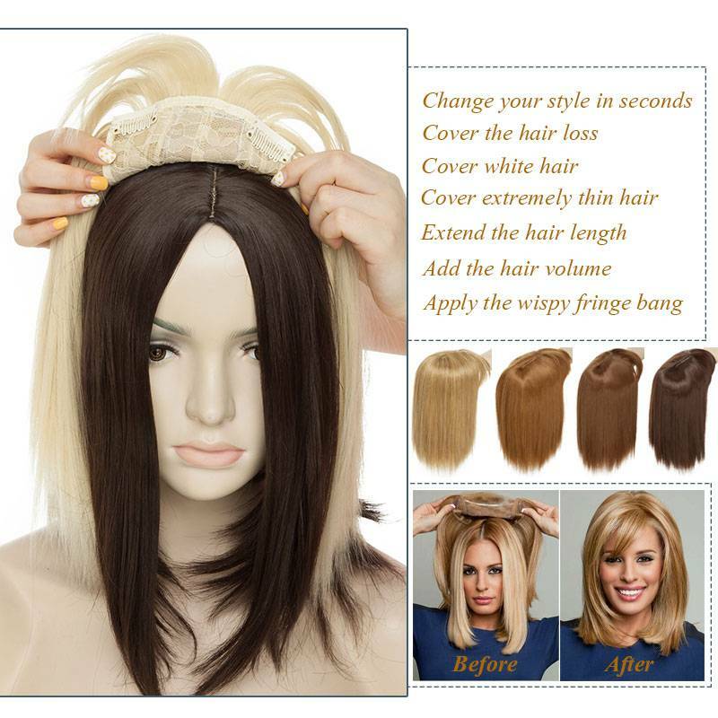Thick Corn Wavy Topper Hair Clip In Mimic-Human Hair Extension Full Head Brown