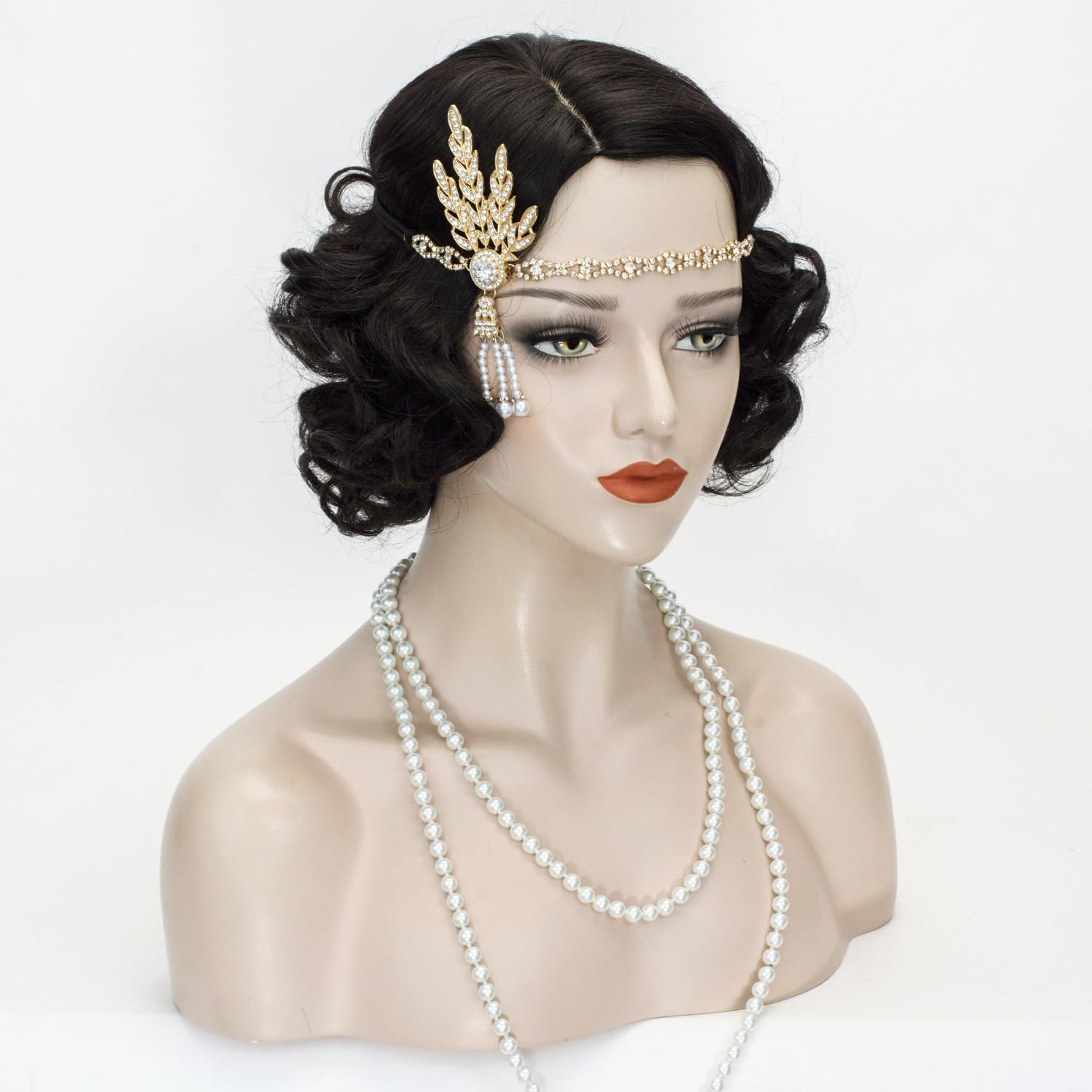 1920s Finger Wave Wig Women Black 30s Vintage Flapper Wig Lady Rockabilly Short