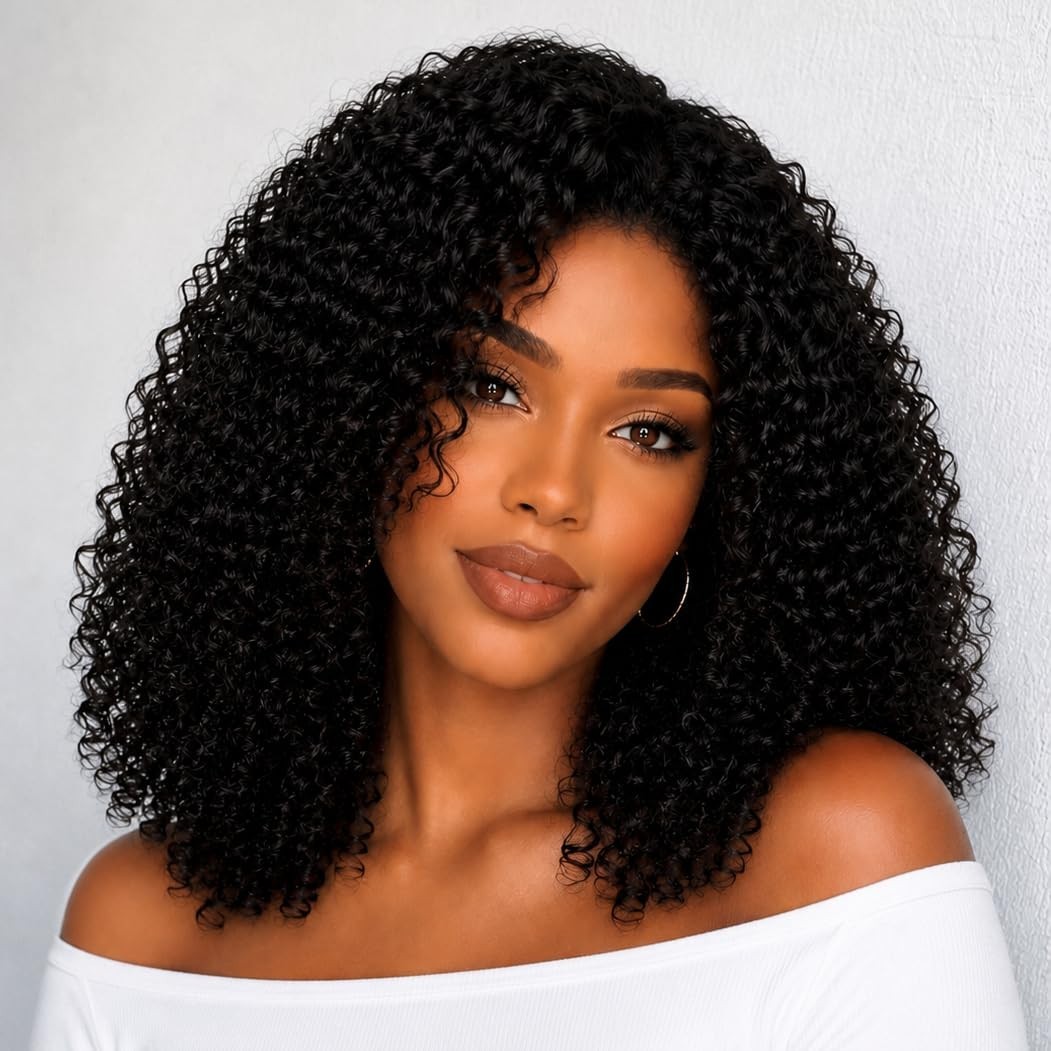 Kinky Curly Half Wig 250% Density Human Hair, Glueless Wear & Go, 20 Inch Flip O