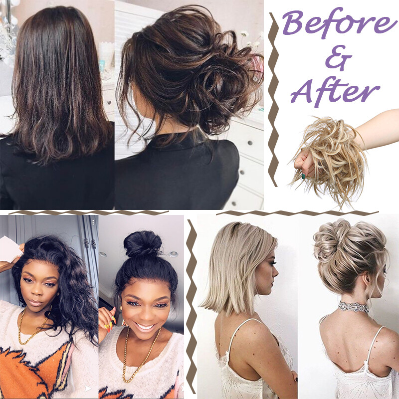 Large Scrunchie Messy Bun Hair Piece THICK Updo Cover Wrap Clip Ponytail as Real