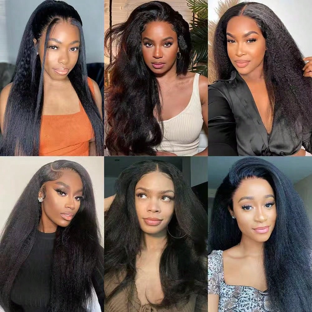 13×4 Kinky Straigh Transparent Lace Natural Color 200% Density Human Hair