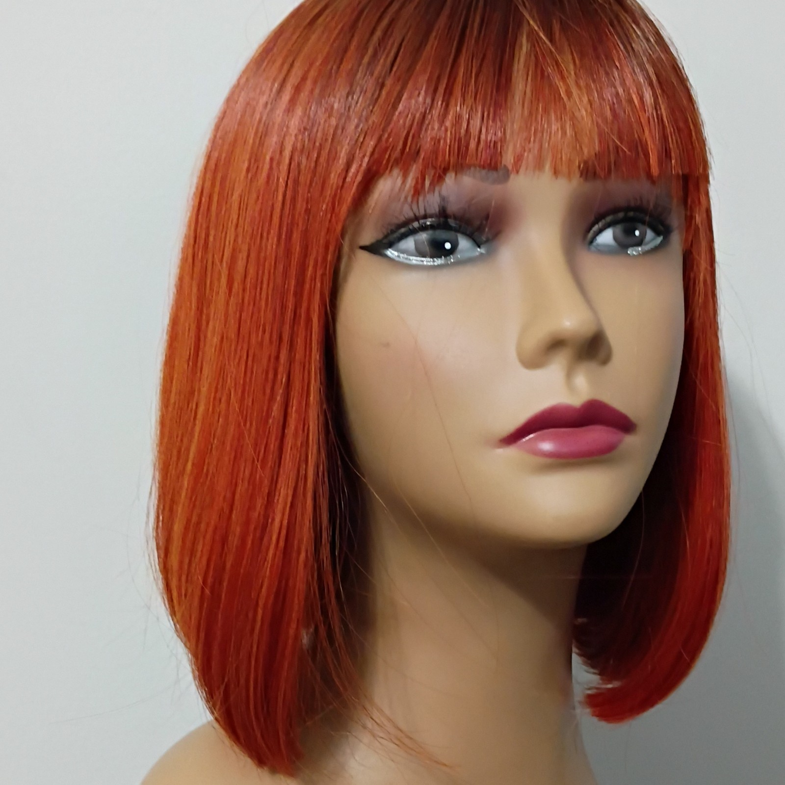 Copper Red Straight Bob Wig w/ Bangs Free-Part 8 in Women’s Natural Style