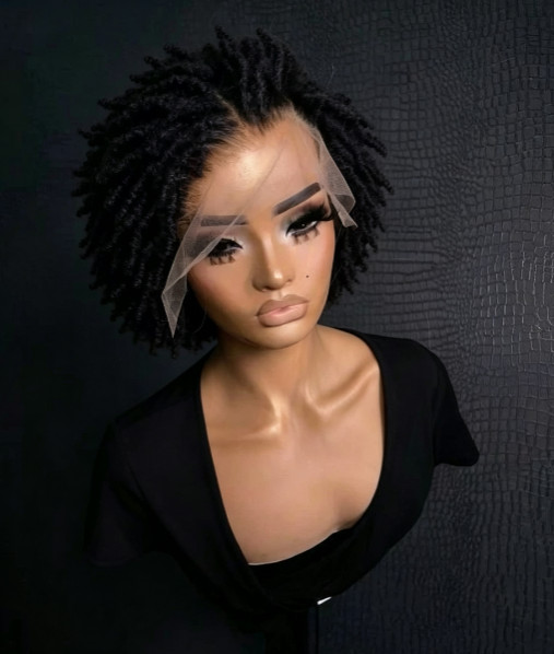 Fashion Black Kinky Twist Wigs Afro Pixie Cut Human Hair Lace Front Wigs 13×4