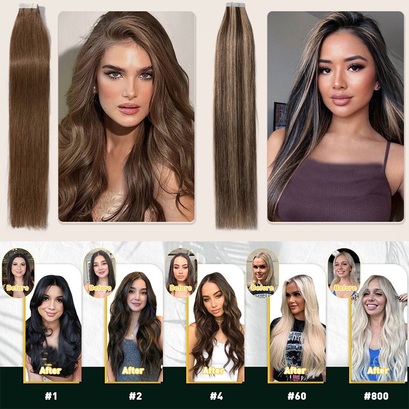 Thick 100G Tape In Remy Human Hair Extensions Full Head Skin Weft Balayage Ombre