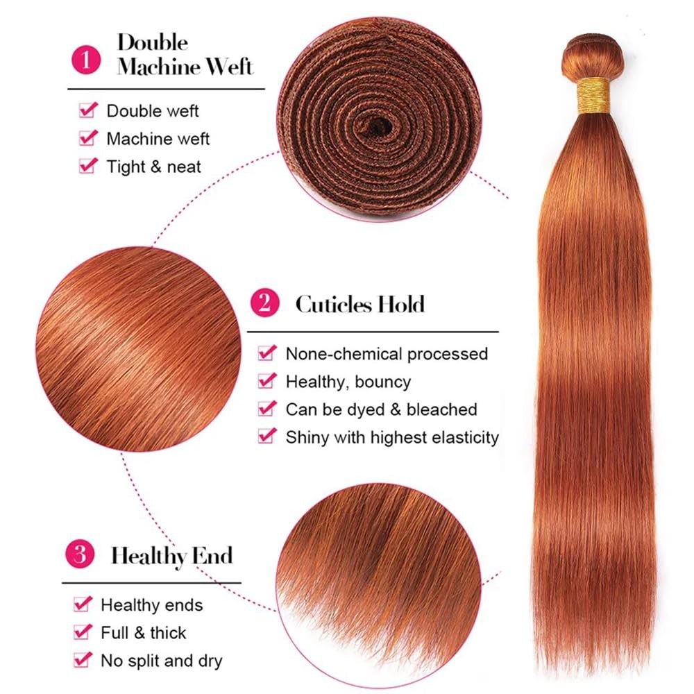 Qeuope Orange Straight Bundles Color 350 Human Hair Bundles 22 24 26 Inch 8A