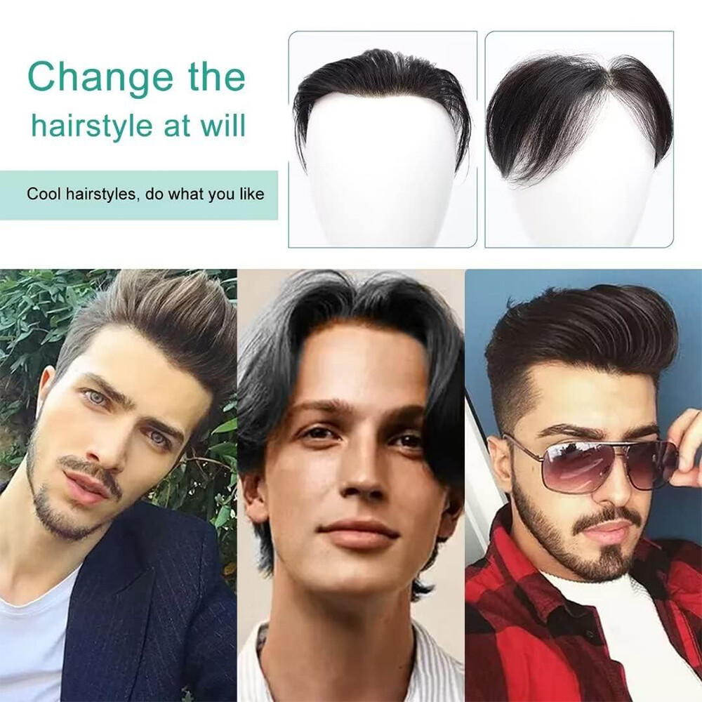 Frontal Hairpiece Mens Remy Hair Extensions Hairline Topper Toupee PU Thin Skin