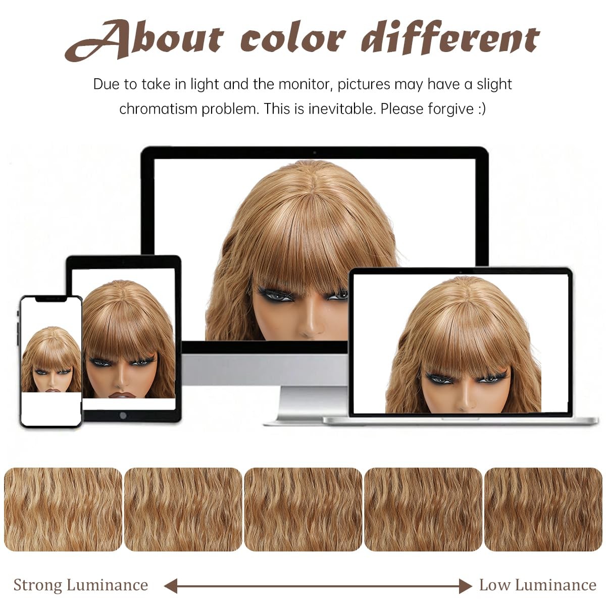Long Wavy Wig with Bangs for Women,Wig Long Bangs Wig,Natural Looking Synthet…
