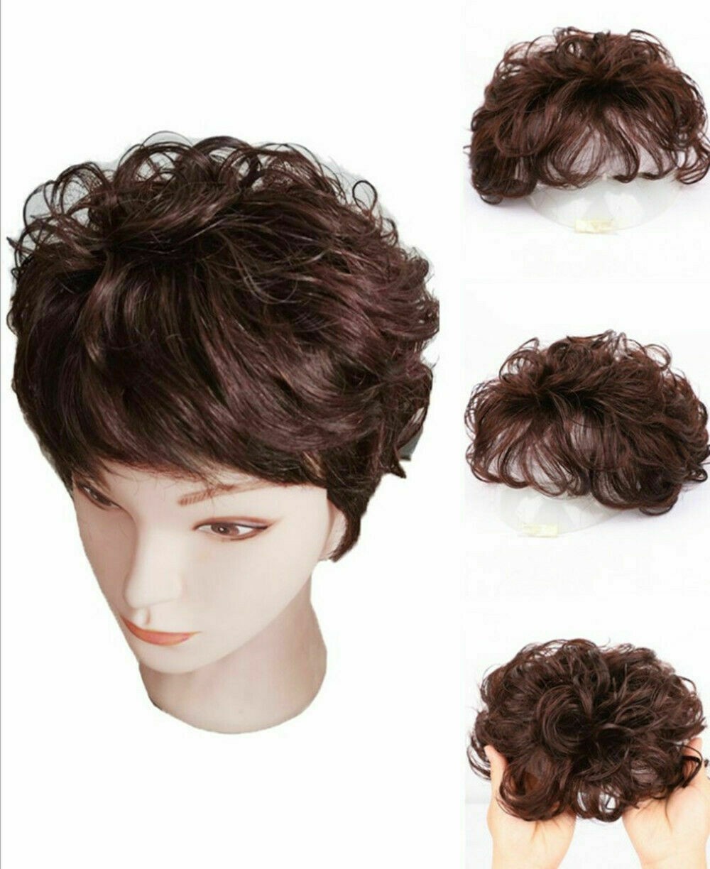 100% Human Hair Toupee Curly Topper Clip Bob Hairpiece Top Wigs for Men Women