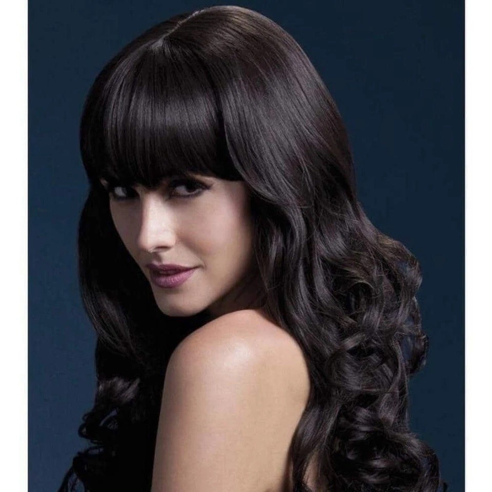 Fever Isabelle Wig 26 inch long brown woman soft curl bangs daily dance stage