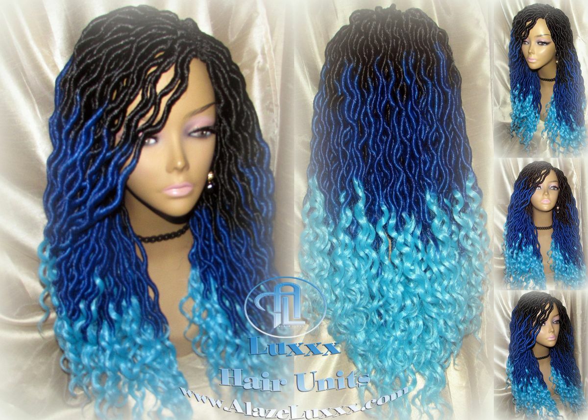 Goddess Locs Blue Ombre curly synthetic Mermaid Drag Queen Cosplay Wig Carnival