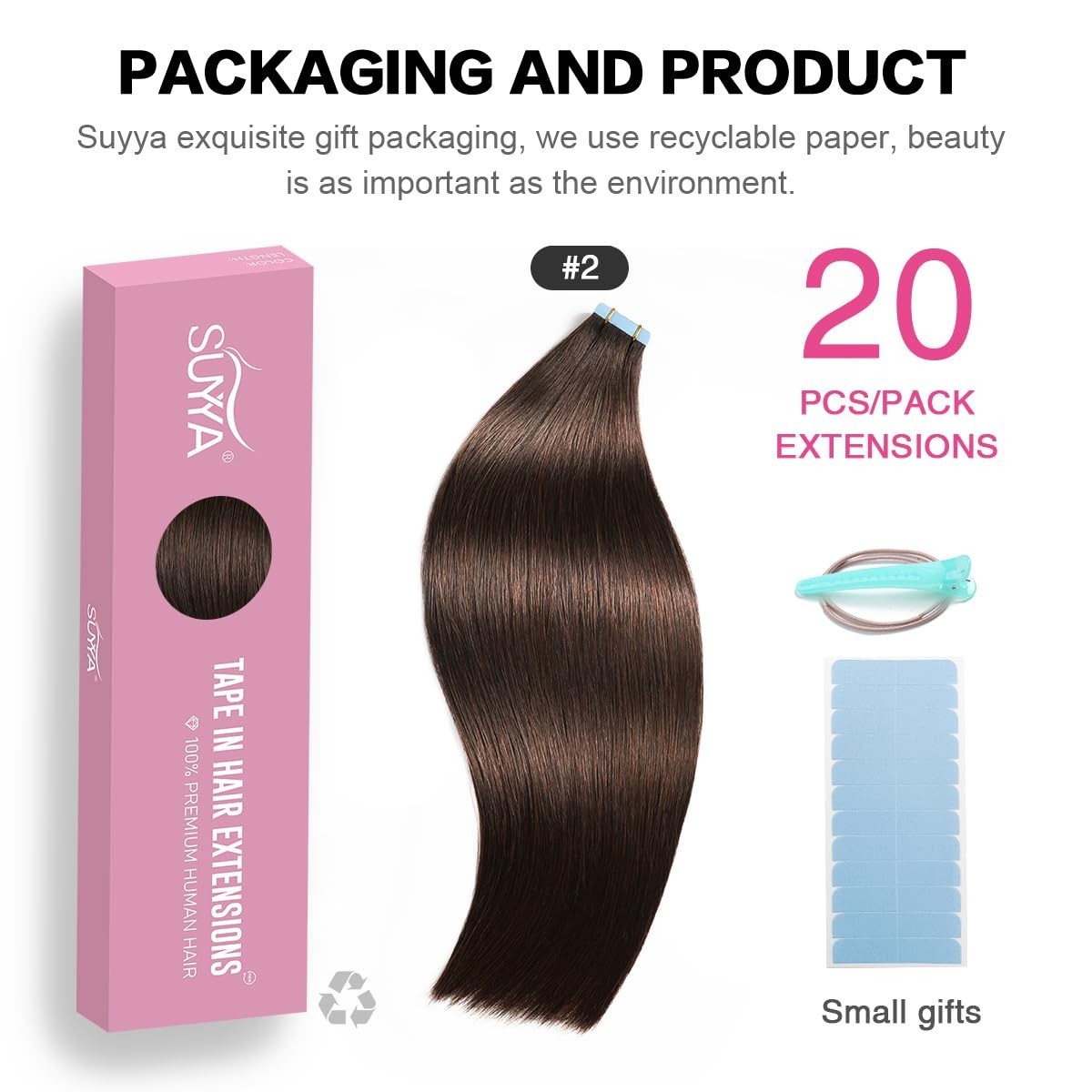 12″ Human Hair Extensions – Darkest Brown Seamless Weft, Easy Install