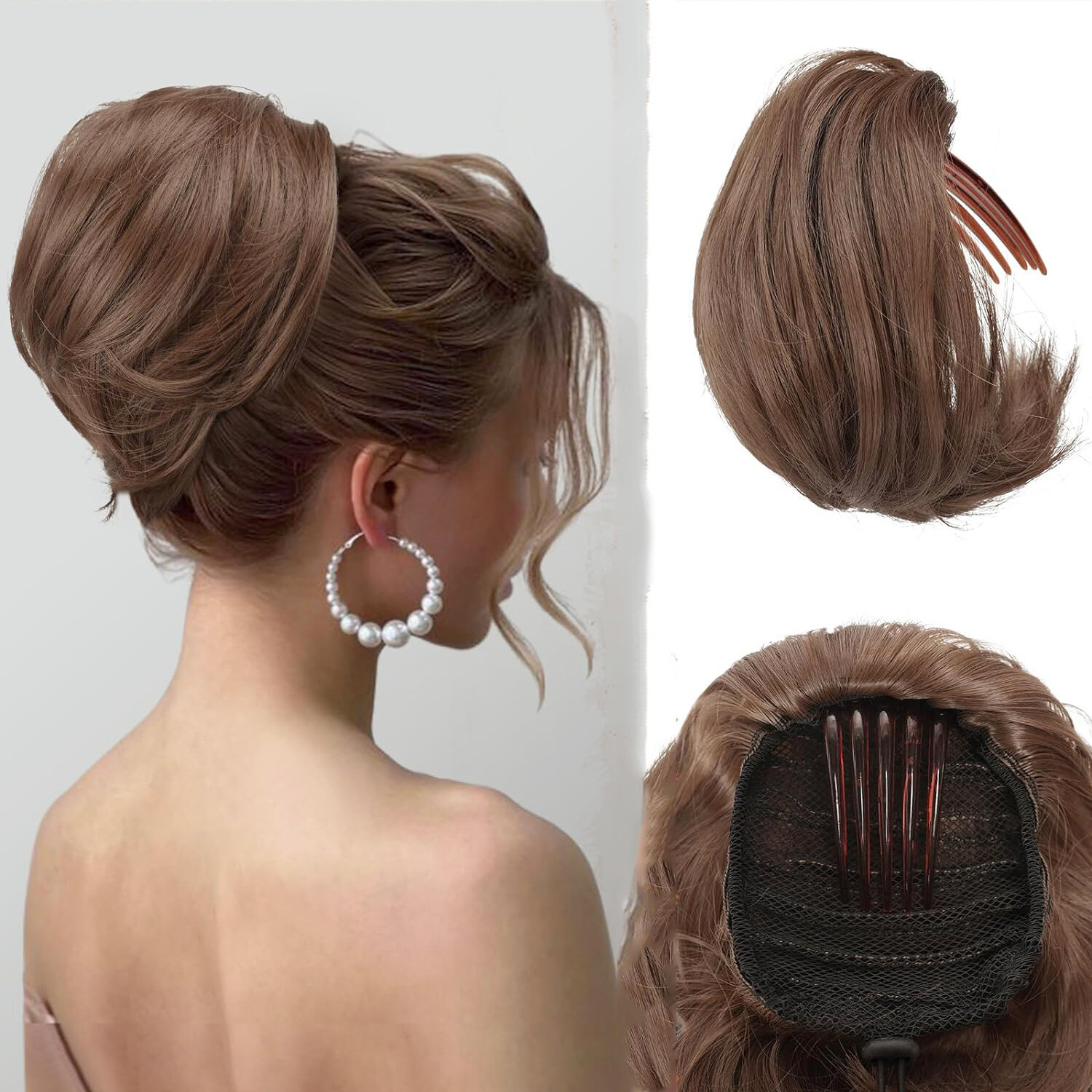 Large Comb Claw On Ponytails Short Wavy Bun Hair Piece Drawstring Pony Extension