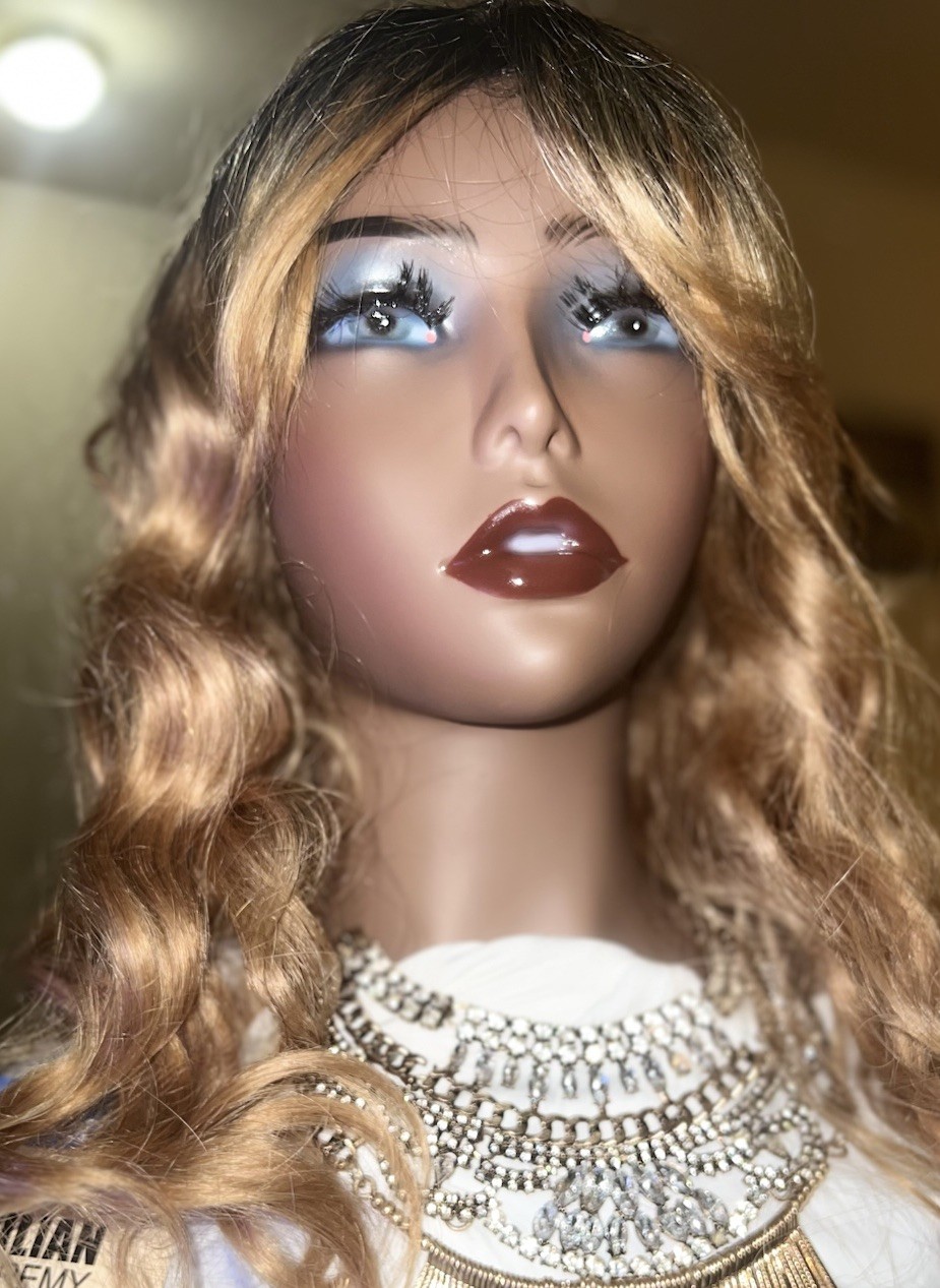 16” 100% BRAZILIAN HUMAN HAIR WIG WAVY HAIR BLONDE MIX BANG OMBRÉ ROOTS NEW