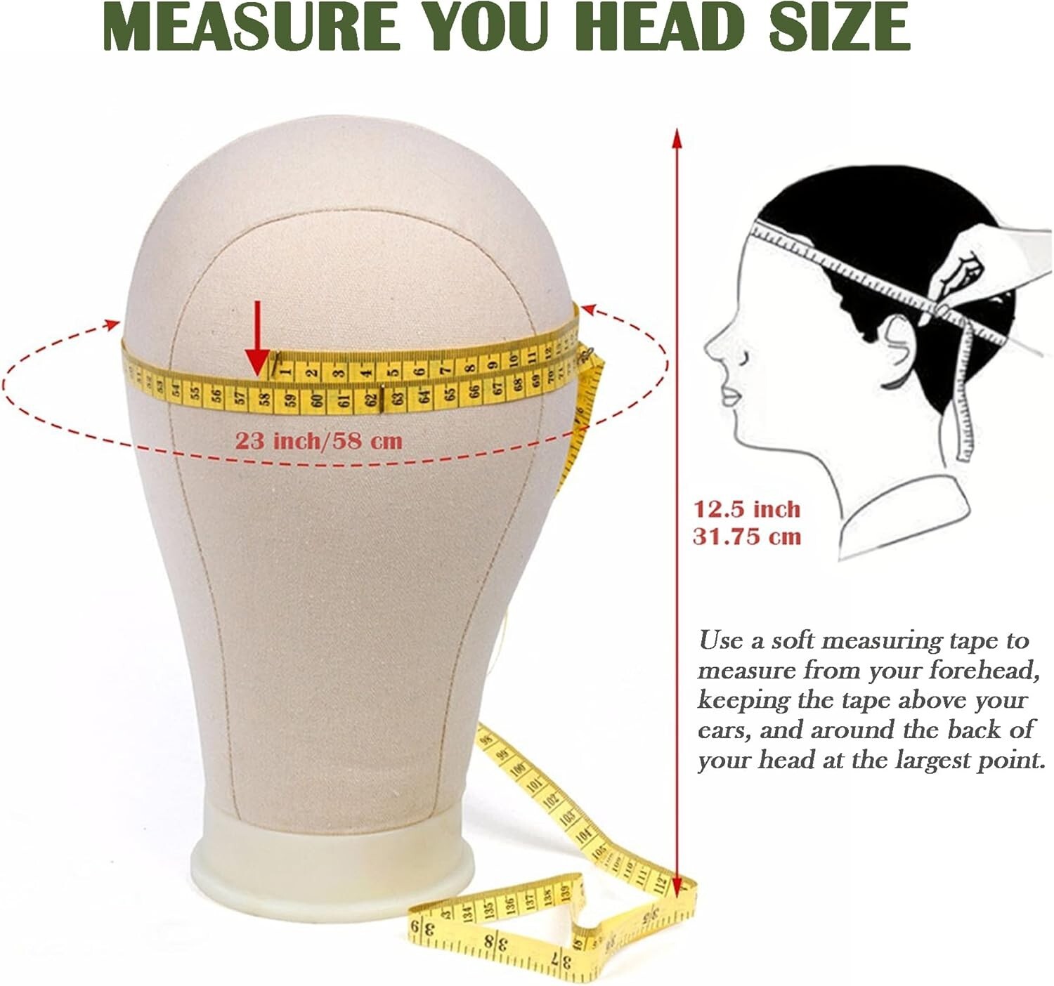 Canvas Mannequin Head White Wig Stand Tripod Set 23 Inch with Styling Tools