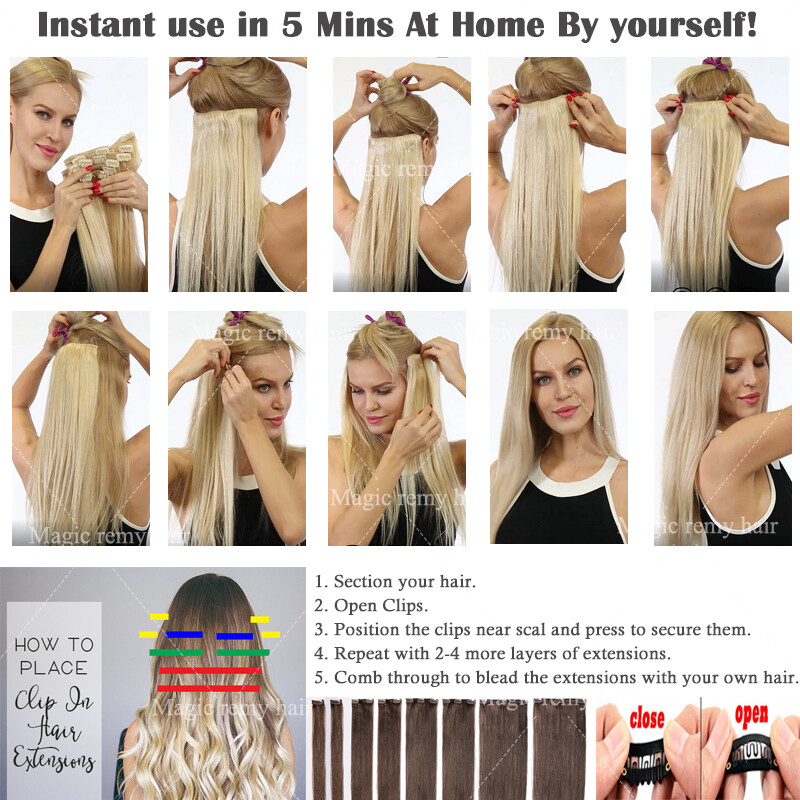 Extra Thick Double Weft Remy Clip In 100% Human Hair Extensions Full Head AAAAAA