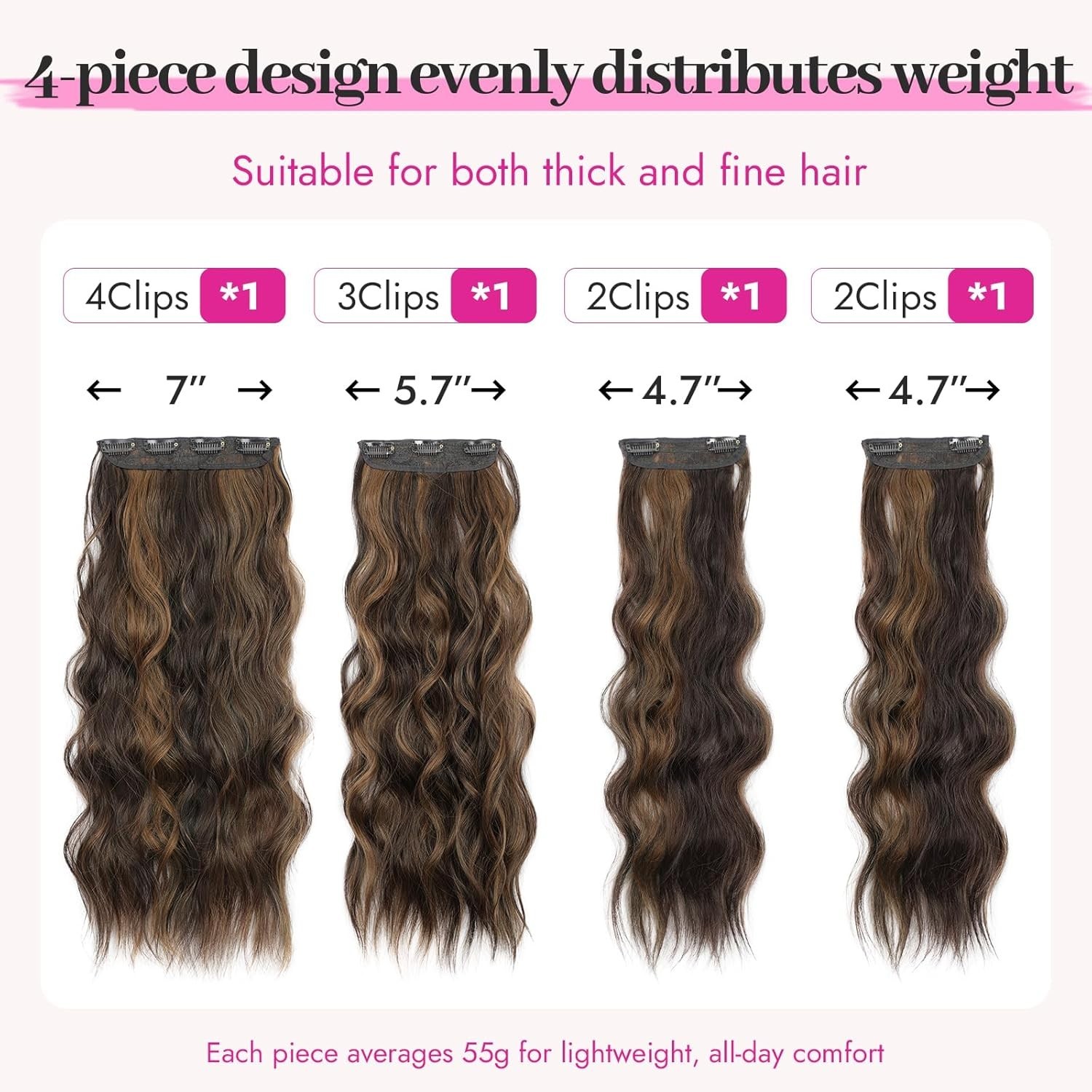 KooKaStyle Clip in Hair Extensions Long Wavy 4PCS Thick Hairpieces Synthetic Hig