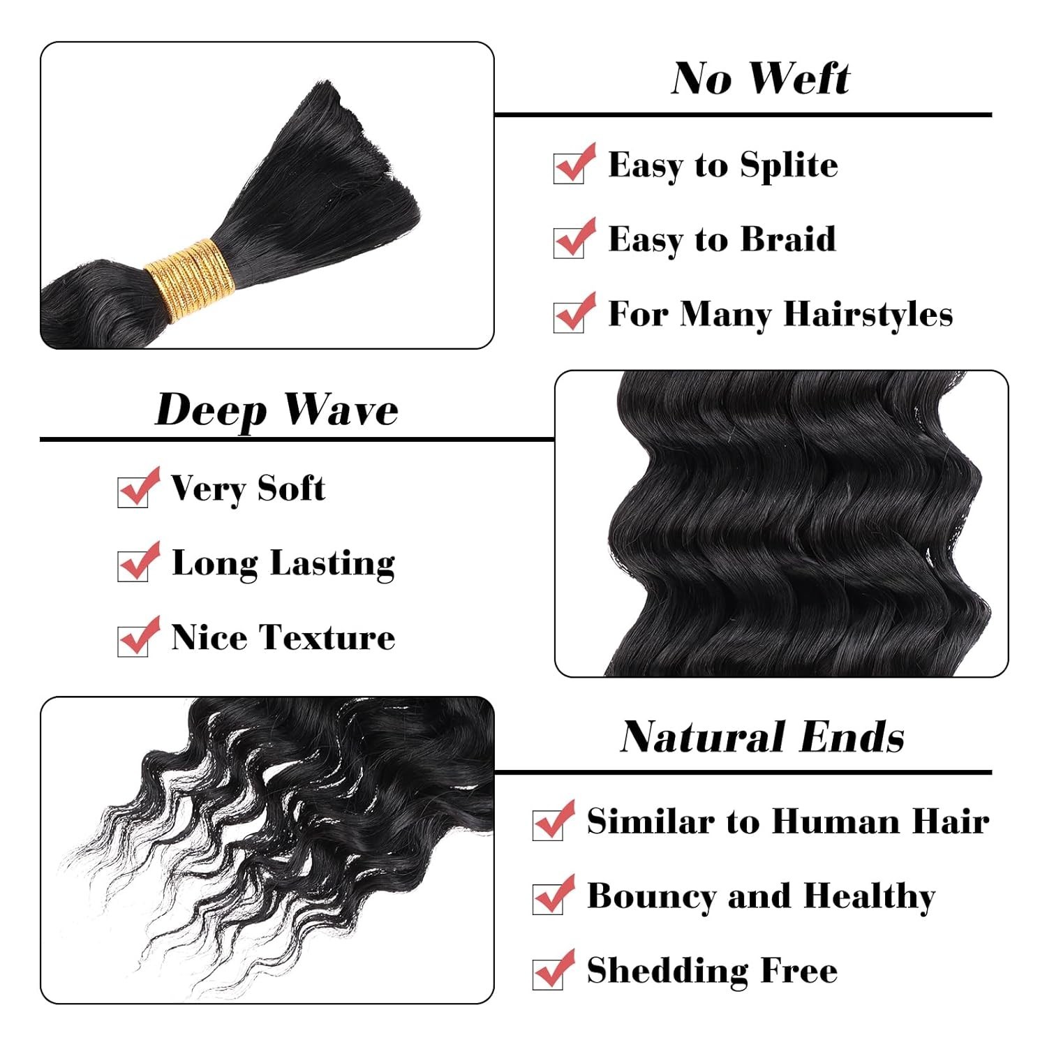 Braiding Hair for Boho Braids 18 Inch 2 Bundles Natural Black Water Wave Bulk US