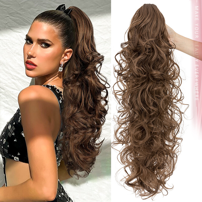 Long Thick Claw Ponytail Clip In Hair Extension Pony Tail Wavy Real As Human 24″