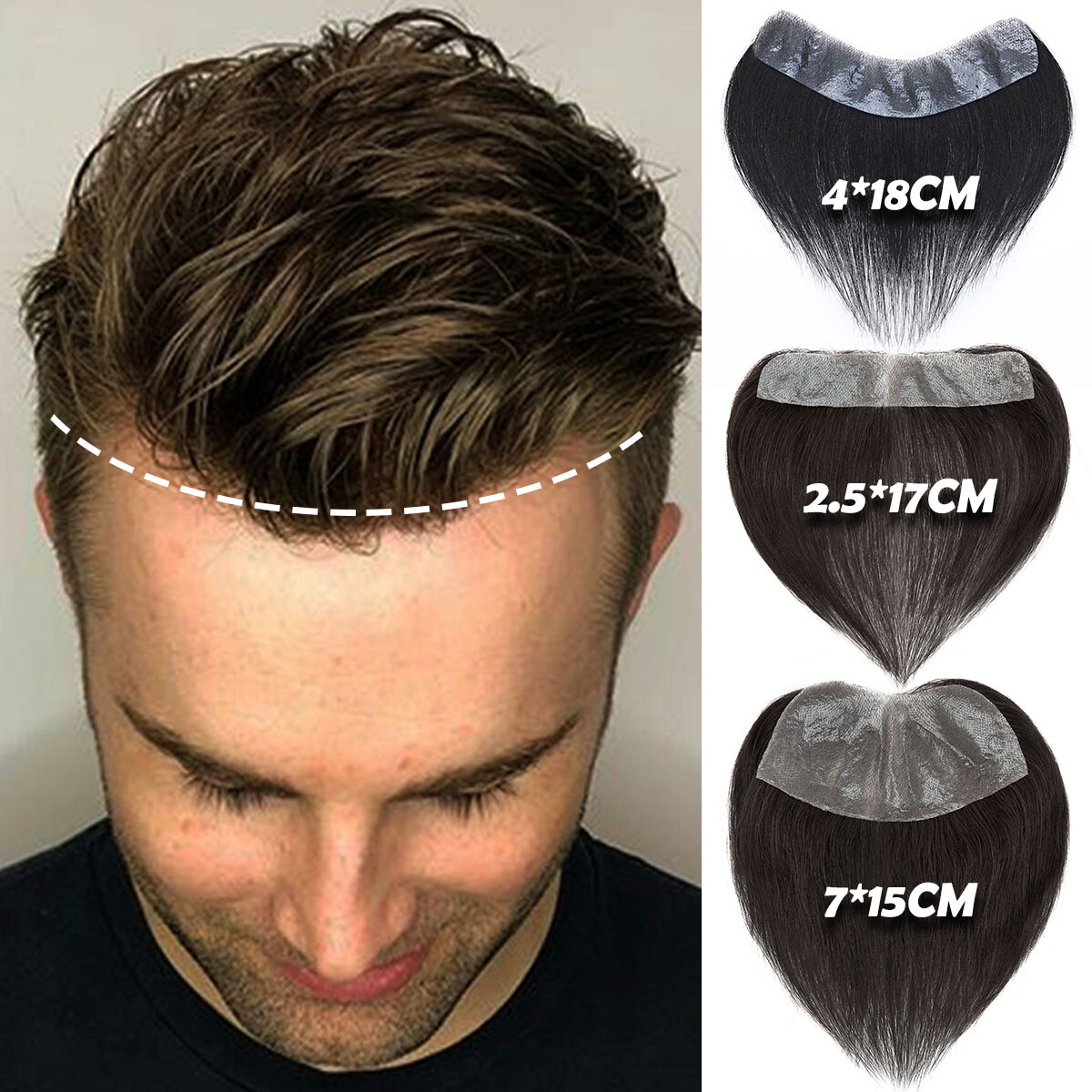 Hairline Men Toupee 100% Human Hair Thin PU Skin Hairpiece Replacement System US