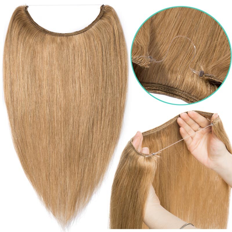 CLEARANCE Ring Wire In Remy Human Hair Extensions Hidden Headband Clip One Piece