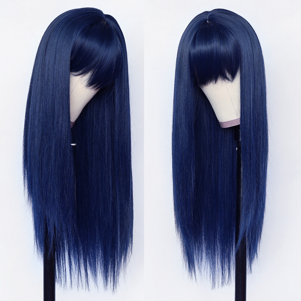 Blue Synthetic Hair Party Wigs Silk Top Bangs No Lace Wig Fashion Women Cosplay