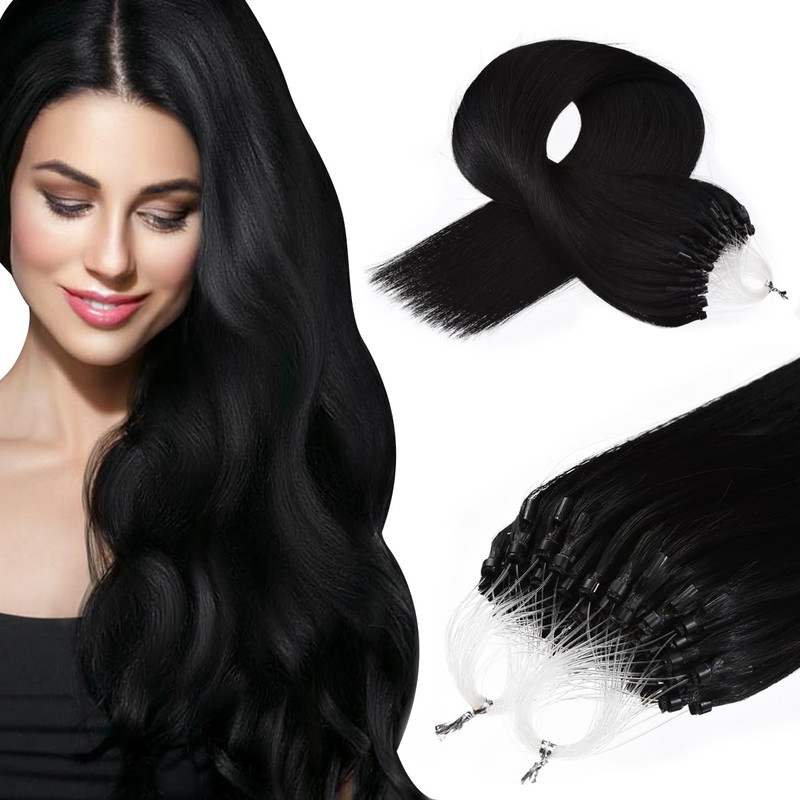 Kpvxxve Micro Loop Hair Extensions 16 Inch Jet Black Microlink Hair Extensions