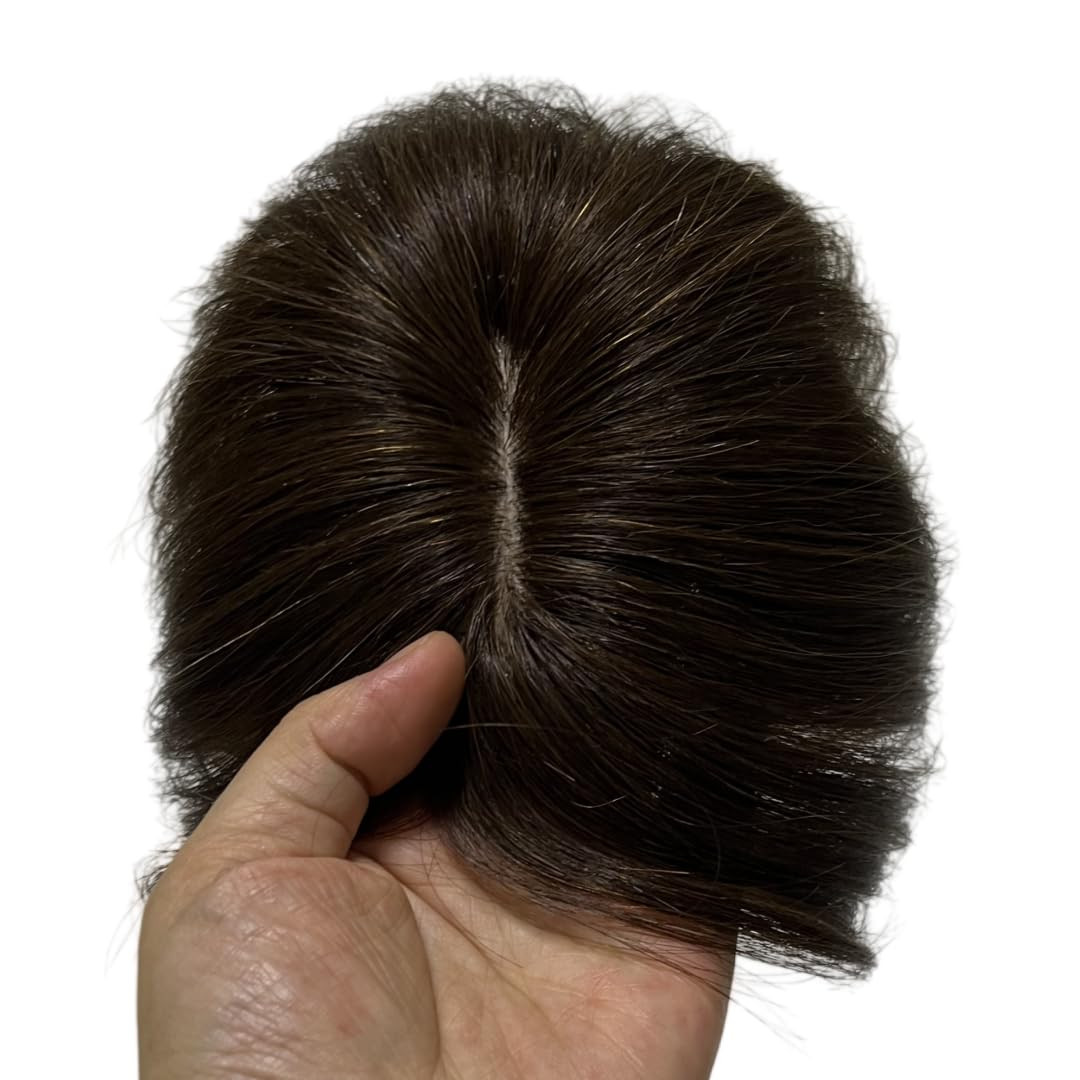 6 inch Short Middle Part Straight Real Human Hair Topper Small Thin Clip-in Hair