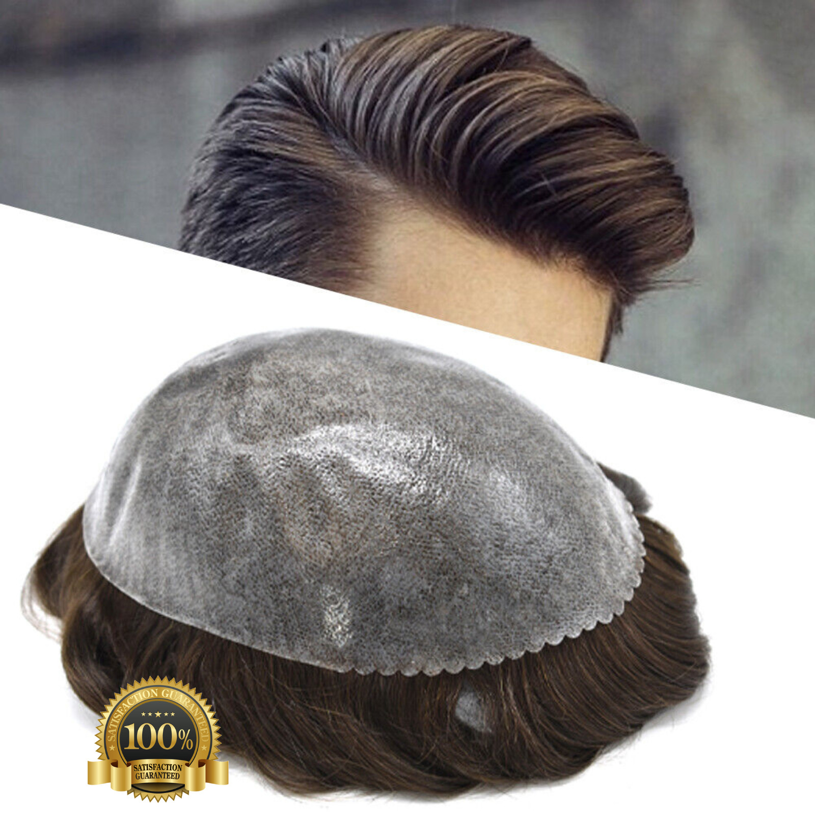 Men Toupee Human Hair piece Durable Thin Skin PU Wig Replacement System PAPY-J