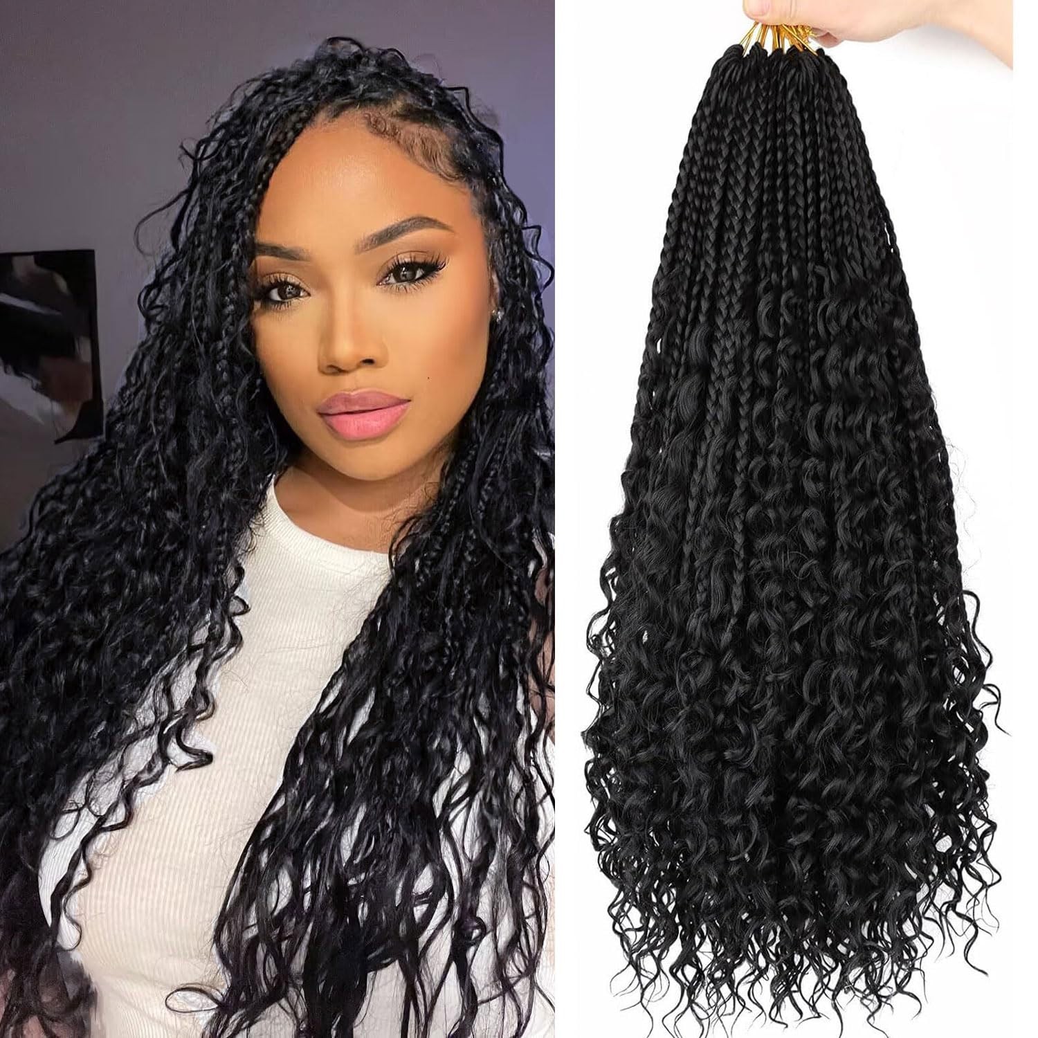Goddess Box Braids Crochet Hair 1B – 18 Inch 8 Packs Crochet Box Braids Pre-Loop