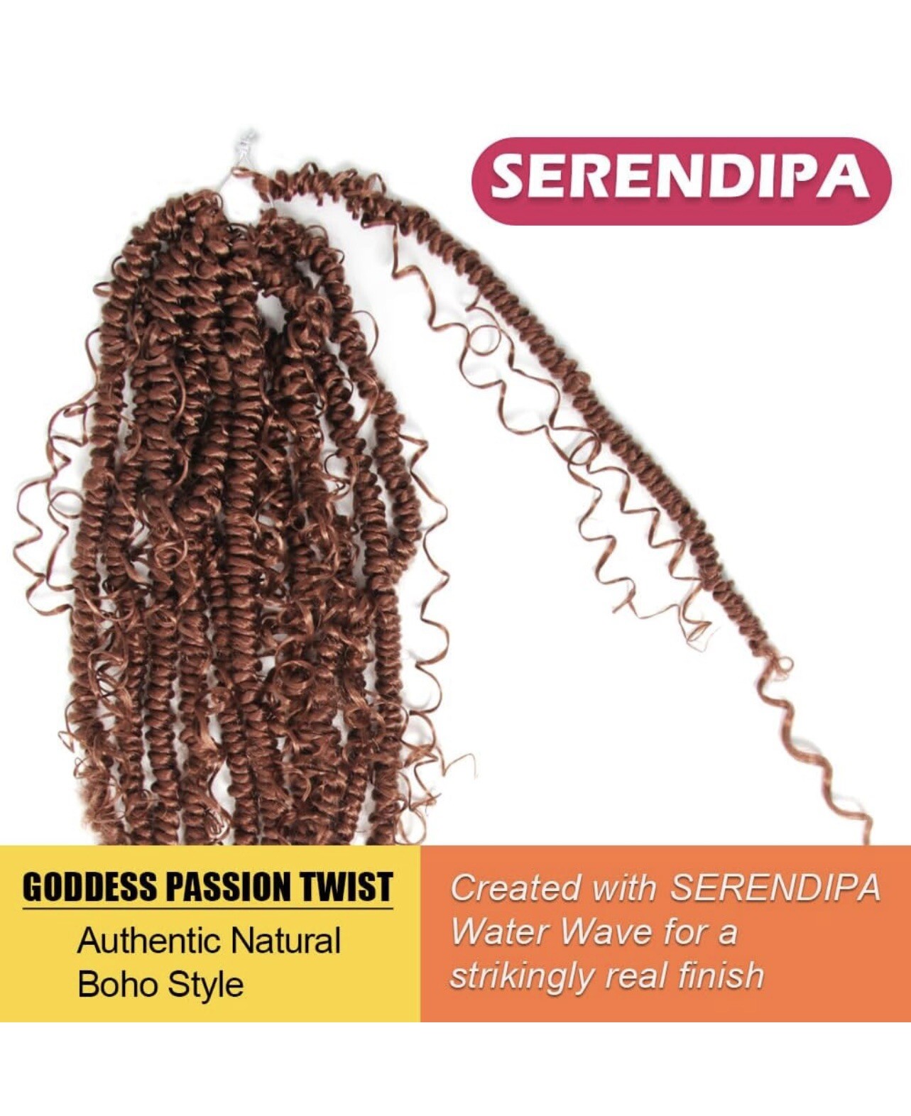 Serendipa Hair 8 Pks Passion Boho Twist Crochet 22″ Pre-looped 350# Ginger Red