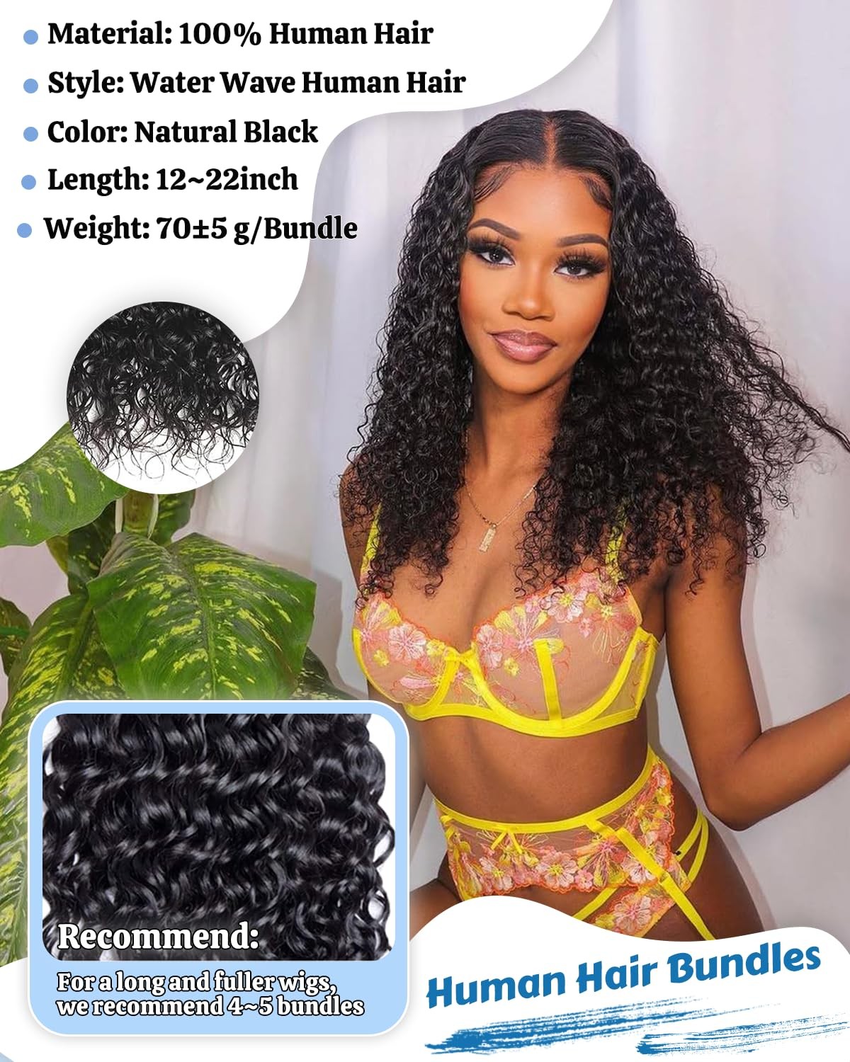 Tmlkhl 12 12 12 Inch 3 Bundles For Women Water Wave Human Hair Bundles Wet And