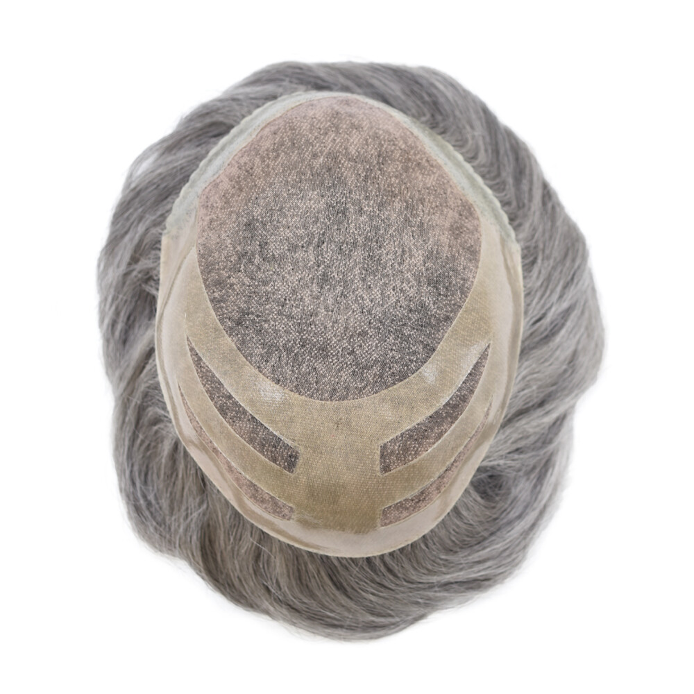Thin Skin Mens Toupee Hair Replacement System Fine Mono Hairpiece Human Hair Wig