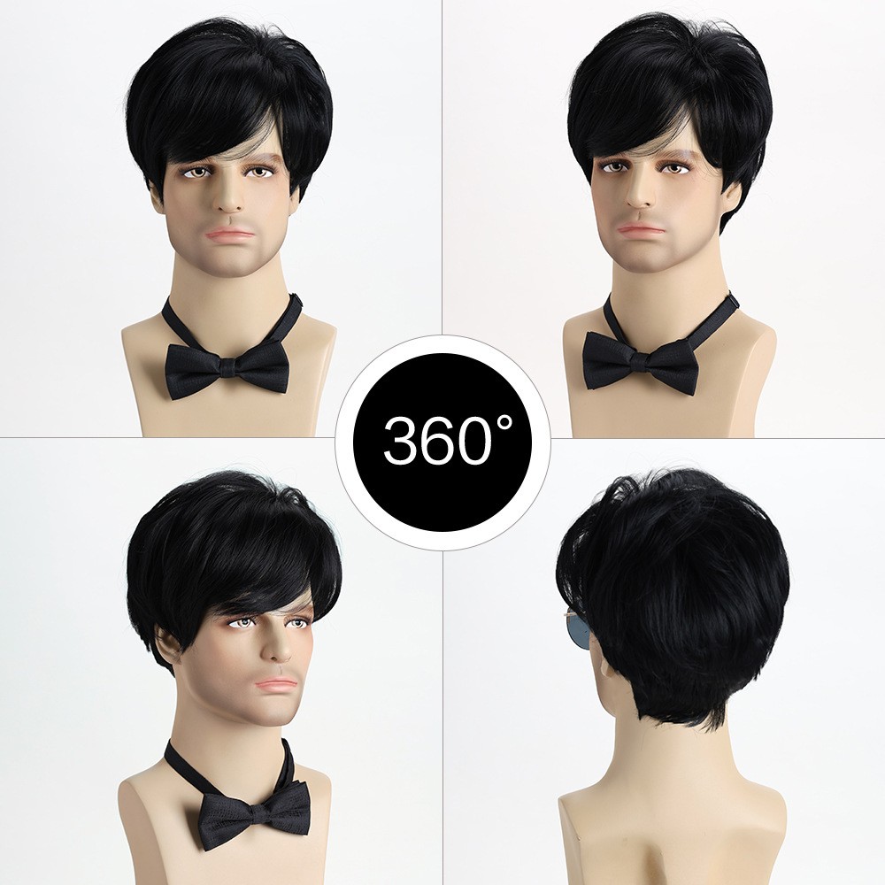 Men’s Side Swept Bangs Short Straight Wig Heat Resistant Synthetic Cosplay Party