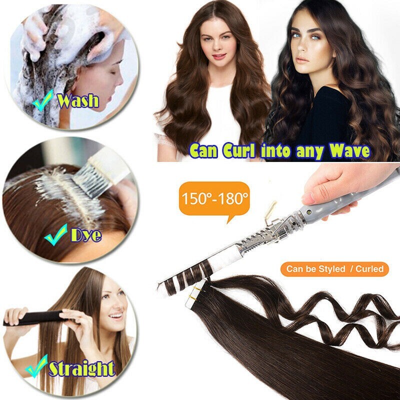 Tape in Human Hair Extensions Skin Wefts Invisible Tape-ins Remy Hair Full Thick