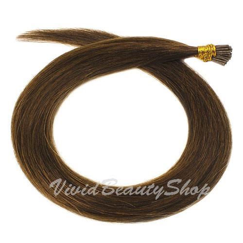 200 I Stick Tip Micro Bead Straight Remy Human Hair Extensions Chestnut Brown #6