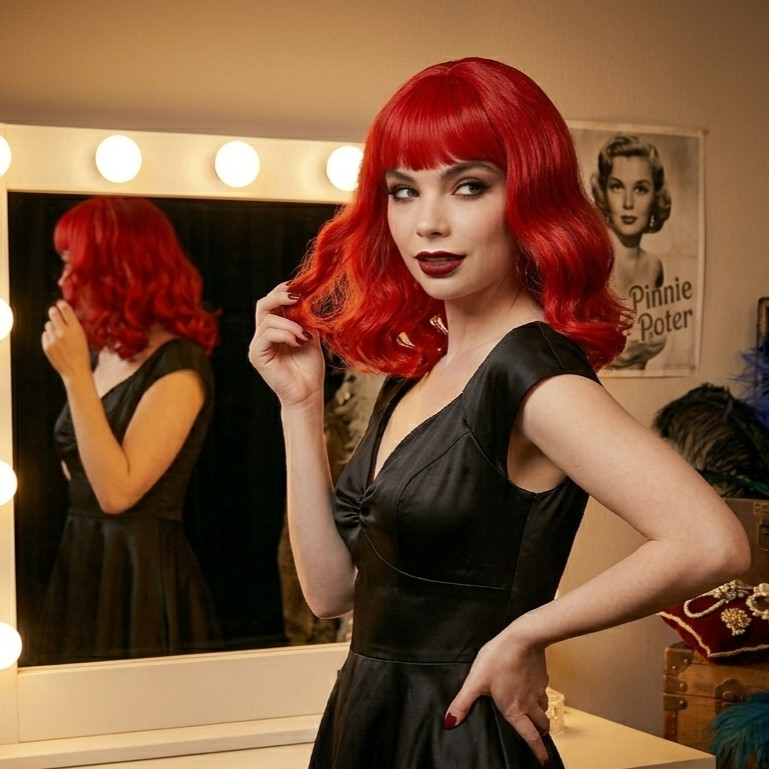 Fever Bettie Wig red shoulder length woman soft wave daily dance stage actress