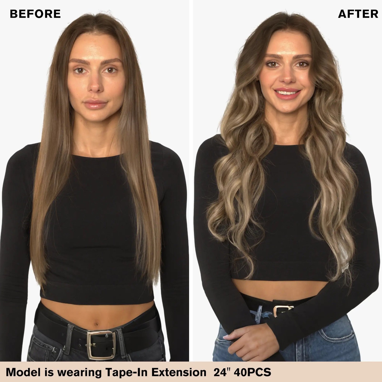 Sunny Hair TAPE-IN 16in Brown/Blonde Straight Human Hair Extensions TP_P4-27 50G