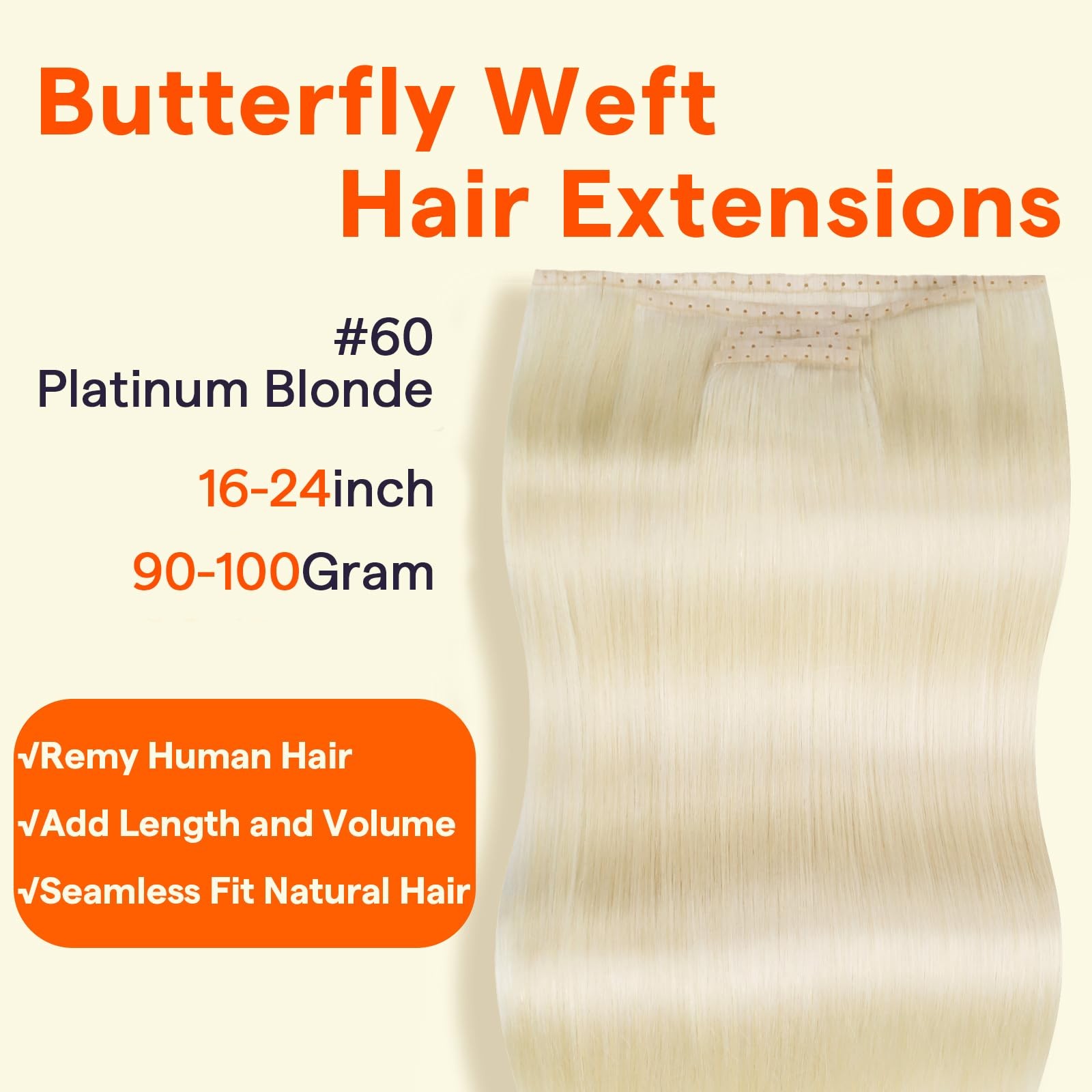 Full Shine Butterfly Weft Hair Extensions 24 Inch 100 G 5 Pcs Micro Beads