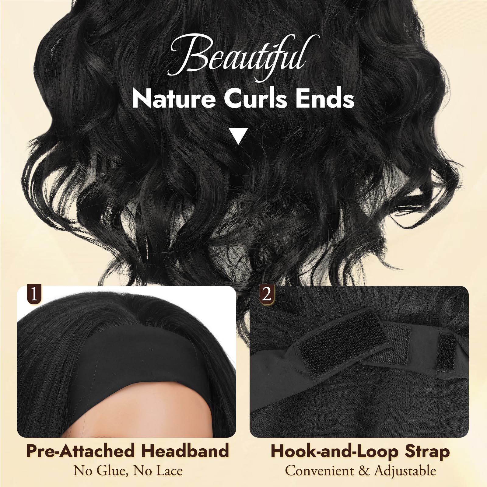 Body Wave Headband for Black , Kinky Straight Yaki 22 Inch Wear & Go Glueless…