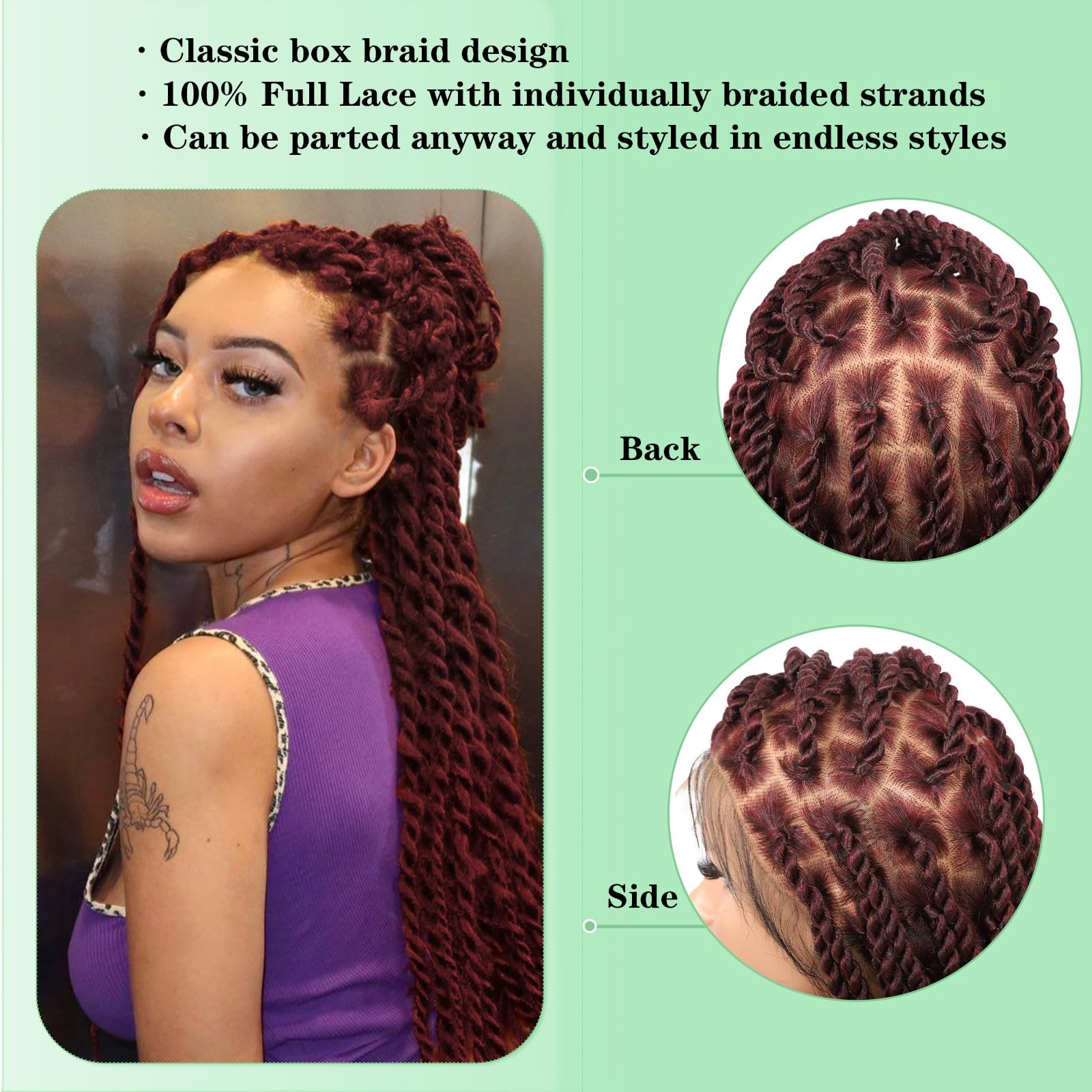 Youthfee 360° HD Full Lace Braided Wigs Knotless Twist Braided Wig for Women …