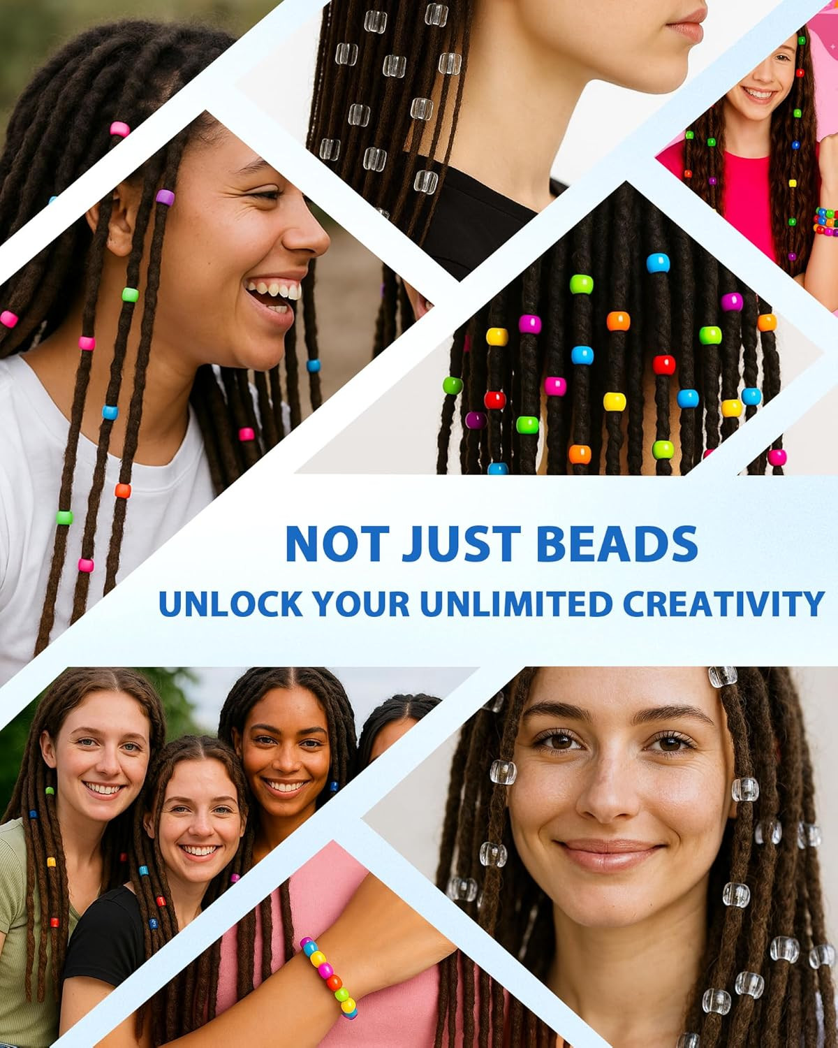 260PCS Large Hole Hair Beads, 10X12Mm Acrylic Pony Beads for Hair Braids, Bulk P