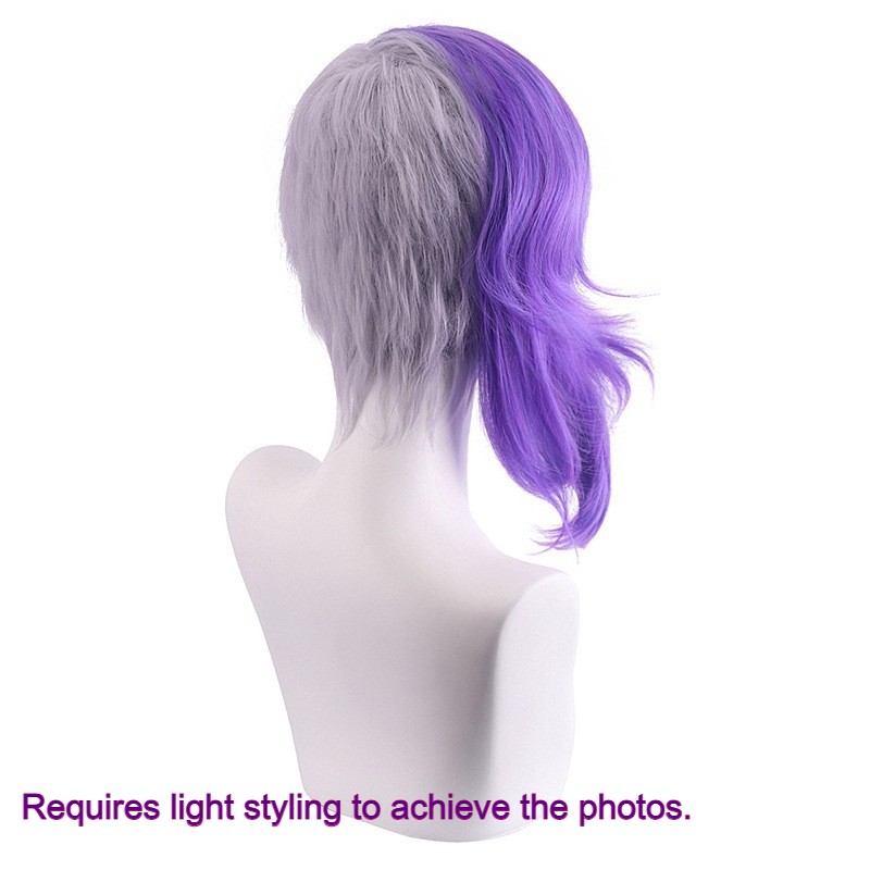 Anime Page One Two Tone Purple Short Wavy Wig Heat Resistant Synthetic Cosplay