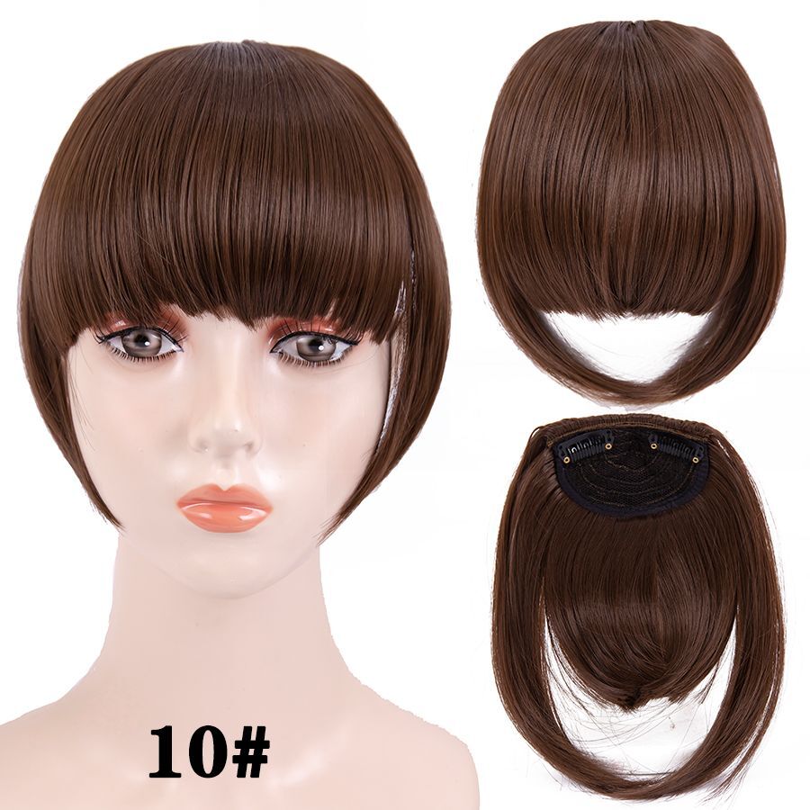 Fake Hair Bangs-Synthetic False Fringe Short Straight Extension Clip Blond Brown
