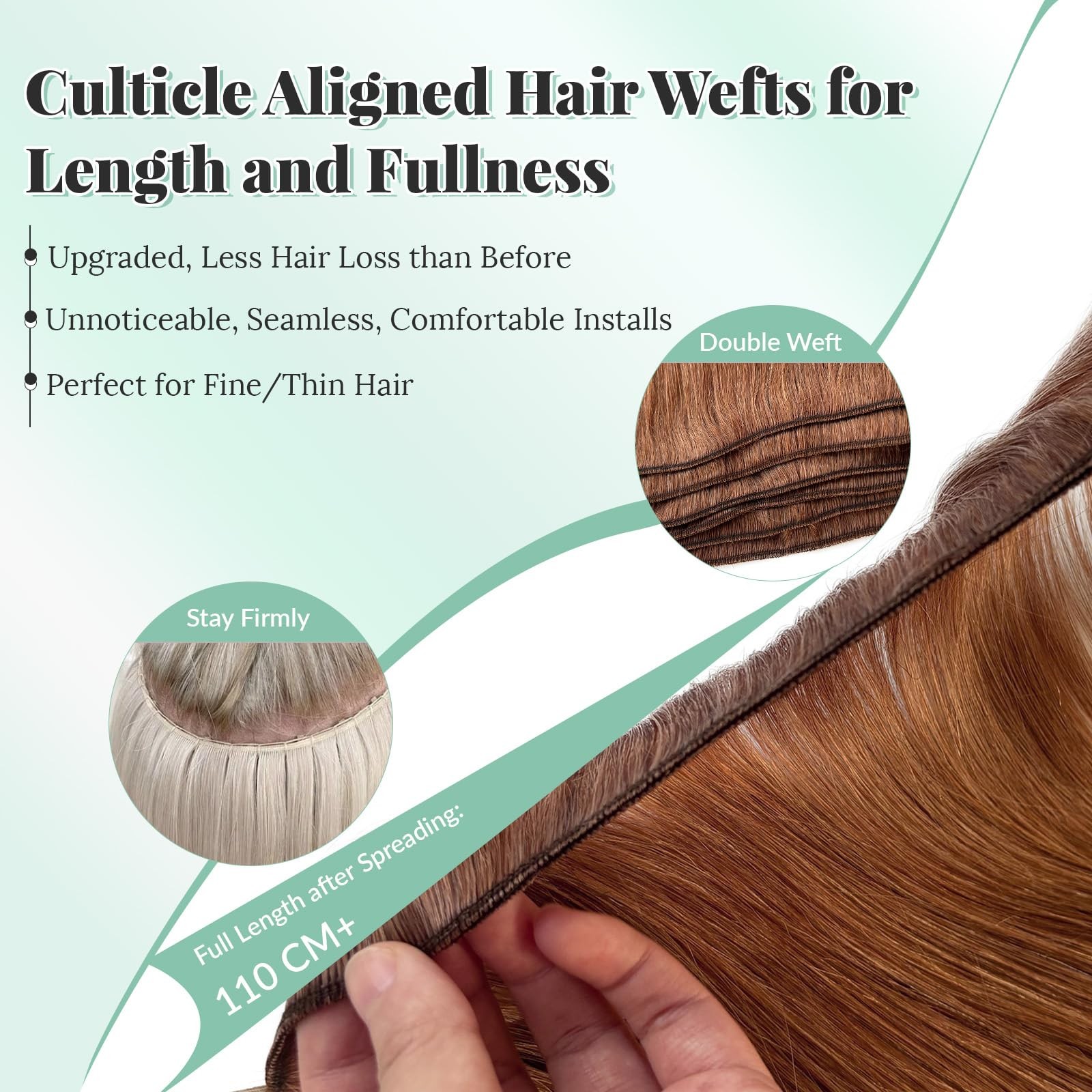 Licoville Auburn Brown Weft Hair Extensions Bundles 16 Inch 100G Hand Tied Hair