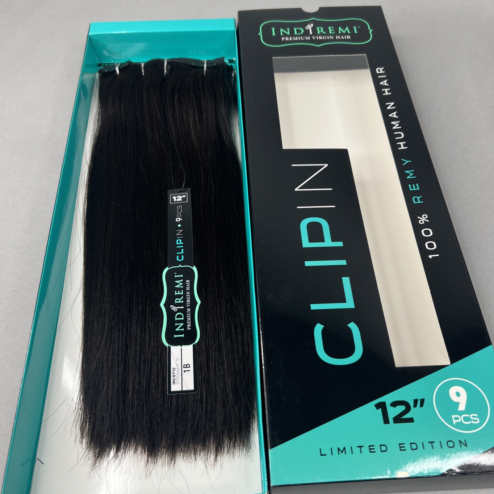 Indi Remi 9 Pc 12” Clip-in #1B Off Black Straight Human Virgin Hair Bobbi Boss