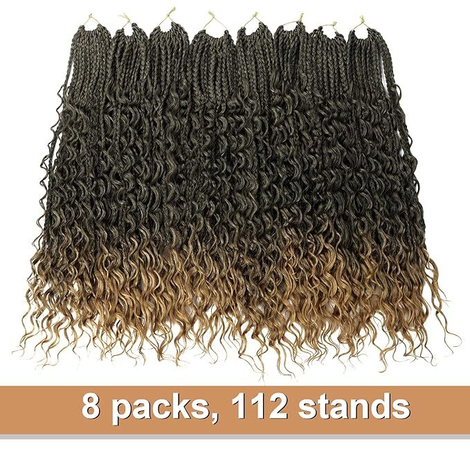 8pk Goddess Synthetic Bohemian Box Braids Crochet Hair With Curly Ends 22″ T27