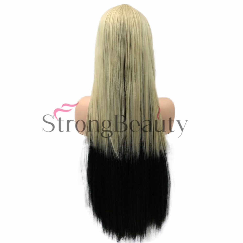 Ombre Black Brown Blonde Gradient Wig Long Straight Wavy Head Ladies Hair